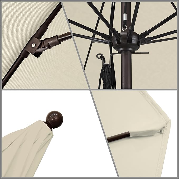 California Umbrella 11Ft Commercial Grade Market Umbrella, Pulley Lift, Aluminum/Fiberglass, 2mm pole wall, Bronze Frame, Solution Dyed Beige Fabric