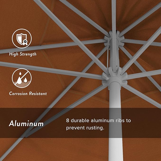 California Umbrella 12-Year Protection 9' Rd Aluminum Patio Umbrella, Crank Lift, Auto Tilt, White Finish, Sunbrella Tangerine
