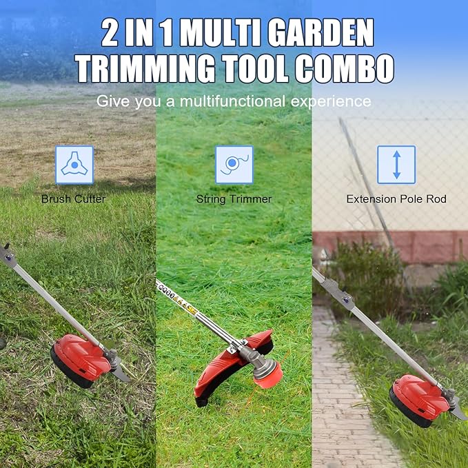 YOXIER 52CC Gas Weed Wacker, 2-Cycle 2 in 1 Gas Weed Eater, Upgraded 2.2KW/8500rpm Weed Wacker Gas Powered, Strong Power Brush Cutter, Gas String Trimmer for Daily Trimming Red
