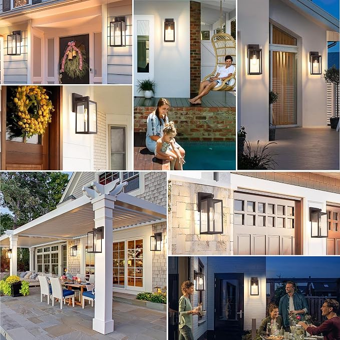 MAXvolador Outdoor Wall Sconce, Exterior Waterproof Wall Lantern Light Fixture, Dark Chocolate Porch Light Glass, Anti-Rust E26 Patio Lighting, 2 Pack | Dark Chocolate Porch Wall Lights, Anti-Rust, E26 Socket, Clear Glass Outside Wall Mount Sconces, Fr...