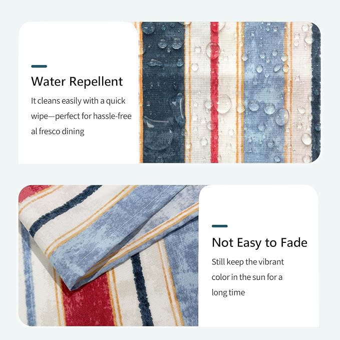 DYTXIII Outdoor Rectangle Tablecloth with Umbrella Hole and Zipper 84" x 60", Water Repellent Floral Picnic Cover, Fade & Wrinkle Resistant Tablecloth for Patio/Garden/Party Table, Stripe Red Blue