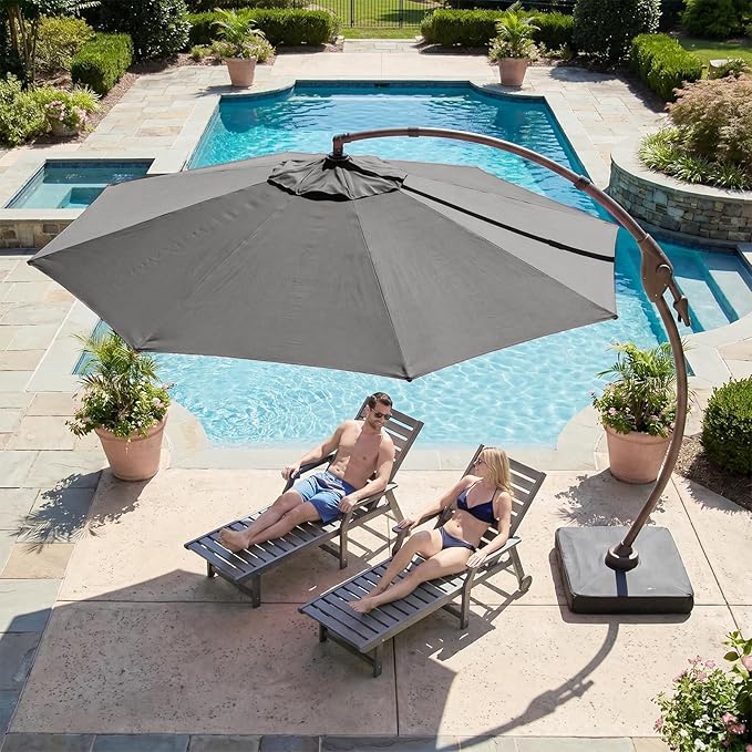 Cantilever Umbrella with Heavy-Duty Base, Outdoor Large Round Aluminum Offset Umbrella for Patio Garden Backyard, UV-Resistant Waterproof Canopy, 360° Rotation & Tilt Adjustment