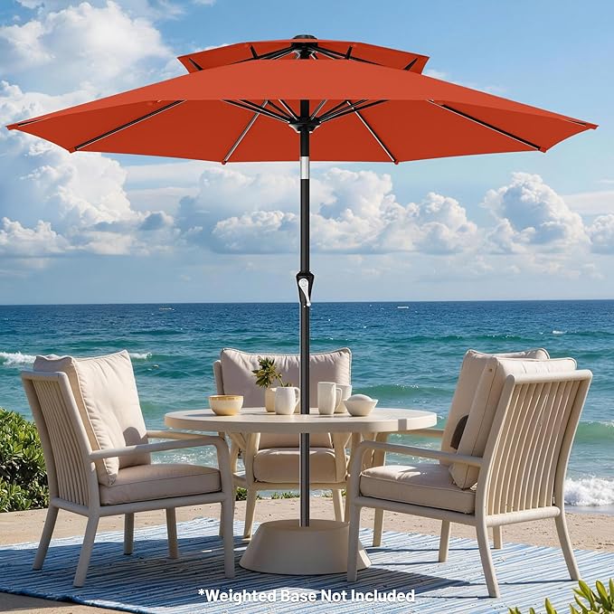 AreShark 10ft 2 Tiers Patio Umbrella - Outdoor Umbrella Waterproof UV Protection, Market Table Umbrella w/Push Button Tilt&Crank for Pool, Porch, Garden(Orange)
