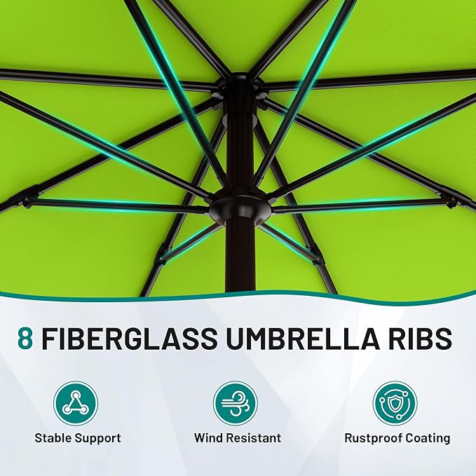 AreShark 10 FT Outdoor Patio Umbrella, Patio Table Umbrella with Push Button Tilt and Crank, Outdoor Patio Umbrellas with 8 Fiberglass Ribs, Patio Umbrellas for Market, Garden, Pool (Apple Green)