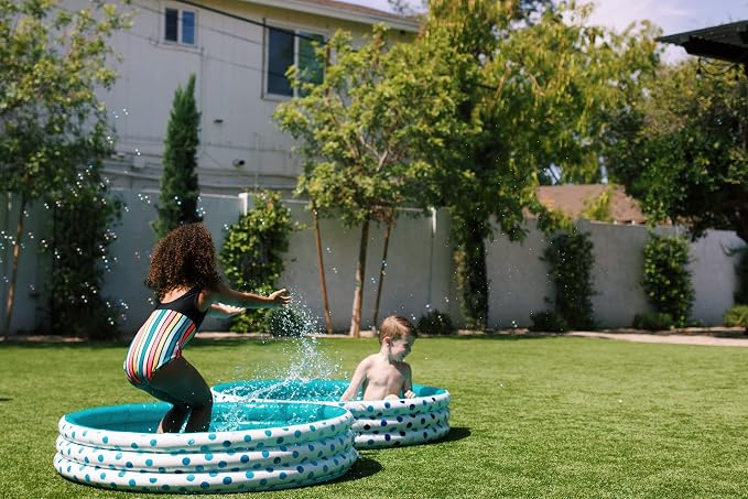 Rae Dunn x CocoNut Float Indigo Polka Dot Mini Pool - Live Love Float Theme - Inflatable Swimming Pool for Kids - Great Splash Pool for Backyard, Summer Parties & Swim Events