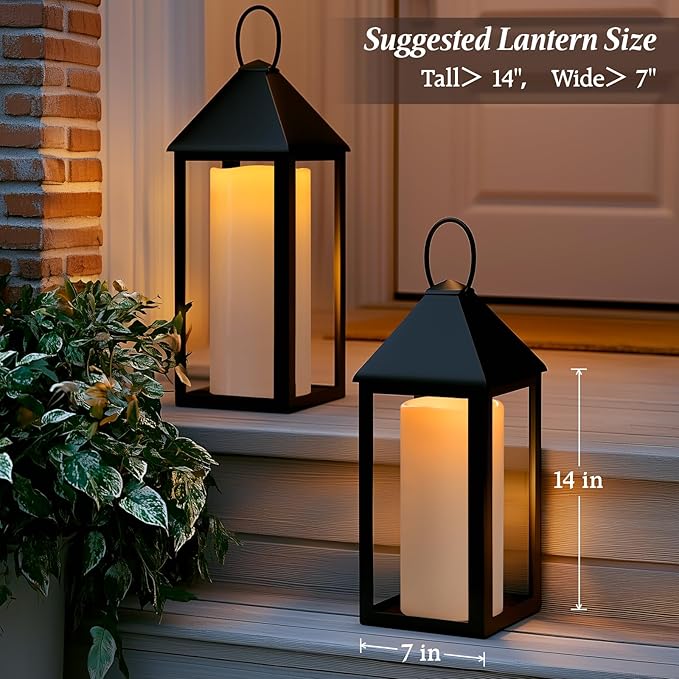 12" x 5" White Large Waterproof Outdoor Flameless Candles Battery Operated LED Flickering Pillar Candles with Remote and Timer for Indoor Outdoor Lanterns, Long Lasting, Set of 2