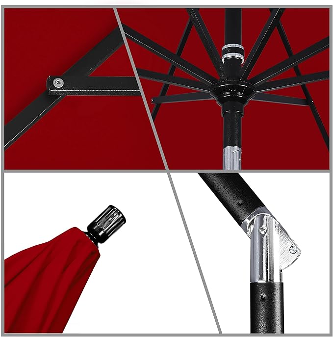 California Umbrella 11Ft Premium Sunbrella Patio Umbrella, Hand-Crank, Tilt-Collar, Black Frame, Jockey Red Fabric
