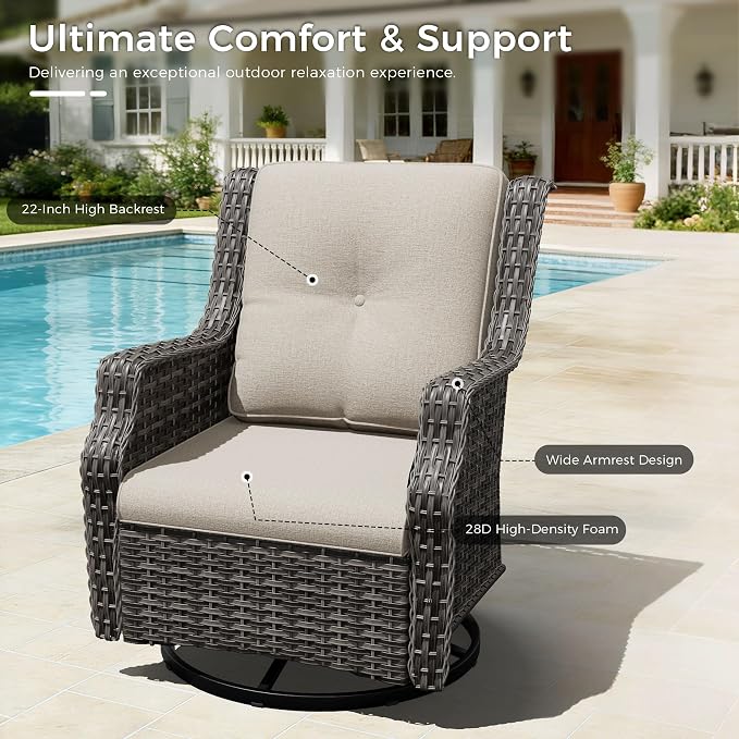 Outdoor Patio Furniture Set, 4 Piece Wicker Patio Furniture with Thick Cushions, Curved Armrest, Deep Seating, Outdoor Swivel Rocker Chairs for Porch, Deck, Balcony