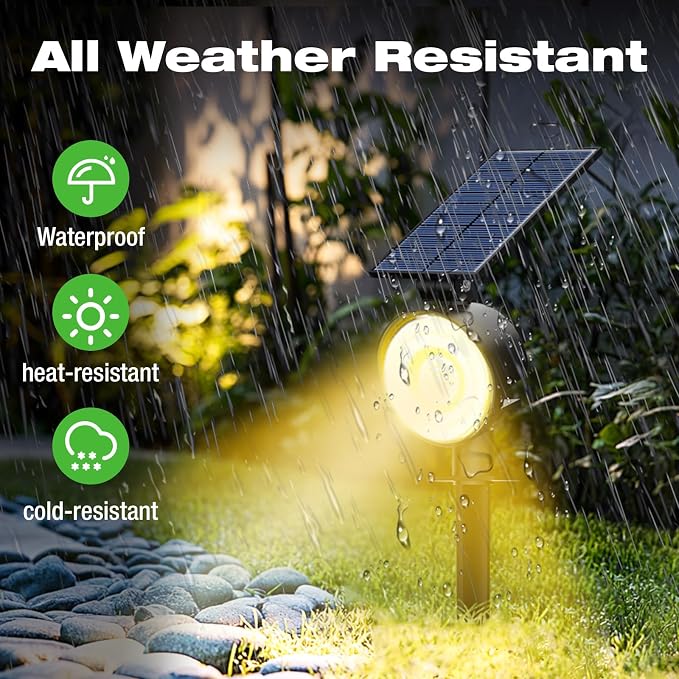 nipify Solar Spot Lights Outdoor Waterproof, Landscape Spotlights | Warm White, 2 Pack/53 LED/3 Modes, Adjustable Solar Panels, Auto On/Off, Uplights Lighting for Outside Tree Yard Flag Garden