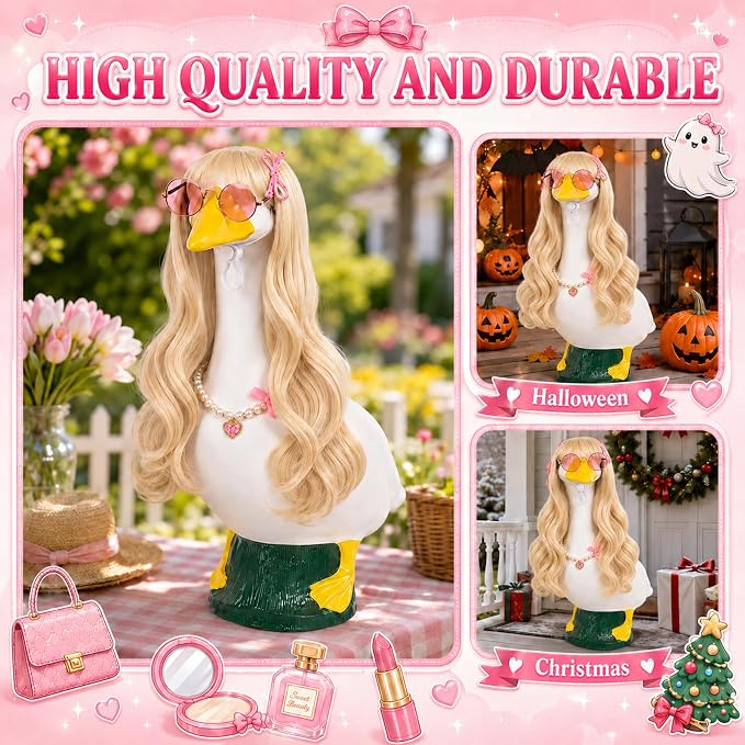4Pcs Porch Goose Wigs Set Porch Goose Outfits Accessories for Outdoor Statue Accessories Garden Patio Yard Goosey Decoration (1PCS Wigs)