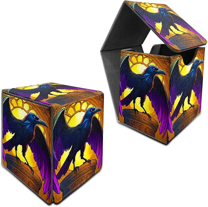 Deck Box for MTG, Cards Storage Box Fits 120+ Sleeved, Leather Medium Size Strong Magnetic Closing Card Case for Board Games Magic TCG CCG Baseball Collection, Eagle With Purple Wings