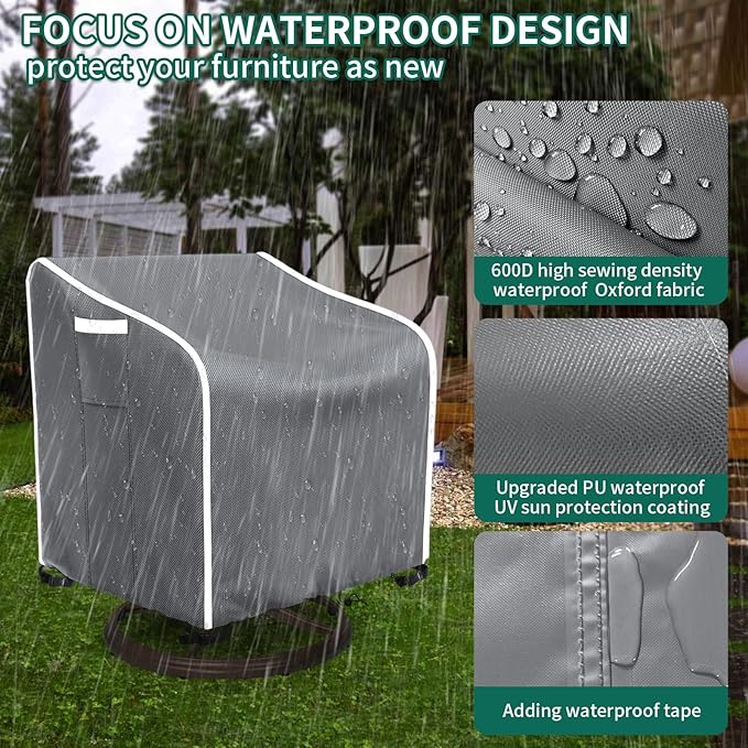 AKEfit Outdoor Swivel Lounge Chair Cover 2 Pack,Heavy Duty Waterproof Patio Chair Covers for All-Weather Protection Outdoor Lawn Furniture,Grey-37.5Wx39.5Dx38.5H inches