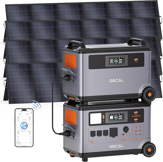 Powermax 6000W(9000W Peak) Portable Solar Power Station with 4 * 500W Solar Panels, 7200Wh LiFePO4 Battery(with 3600Wh Expansion Battery Pack), 2400W Solar Charging Generator for Camping, Home