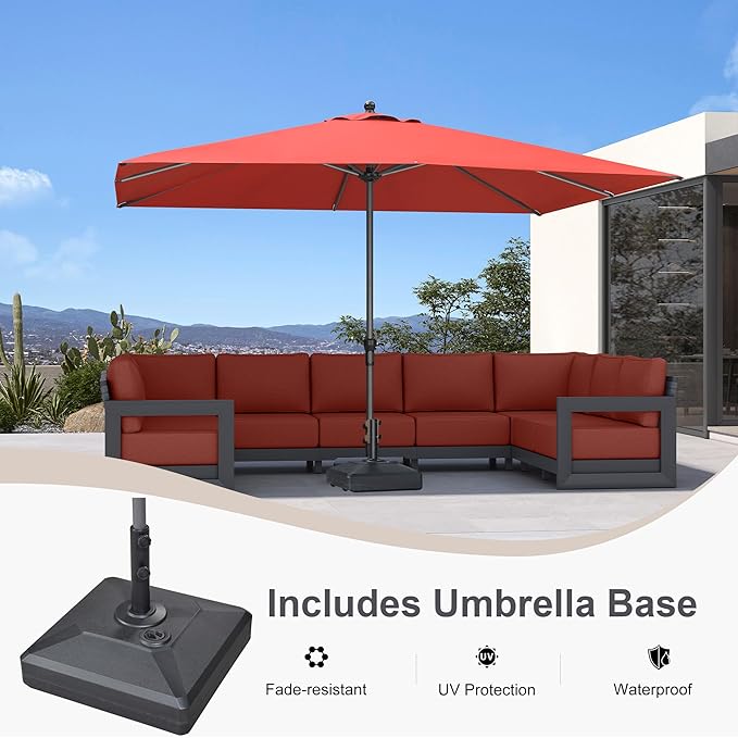 PURPLE LEAF 11.5' x 8' Rectangle Patio Market Umbrella with Base Outdoor Table Umbrellas Aluminum Frame Sun Shade with 8 Sturdy Ribs for Garden Deck Lawn Pool Terra