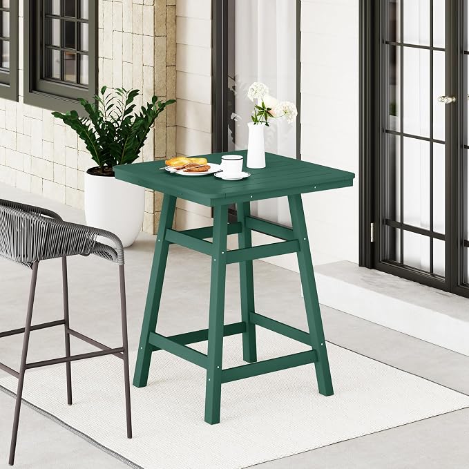 WestinTrends Malibu Square Outdoor Patio Counter High Bistro Bar Table with Umbrella Hole 37" Tall, Dark Green