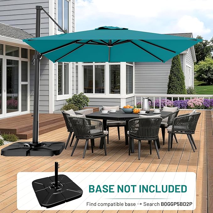 AreShark 10 X 10 FT Cantilever Patio Umbrella, 360-Degree Rotation Square Hanging Offset Umbrella with Crank, Heavy Duty Patio Umbrella for Patio, Pool, Garden, Deck, Lake Blue