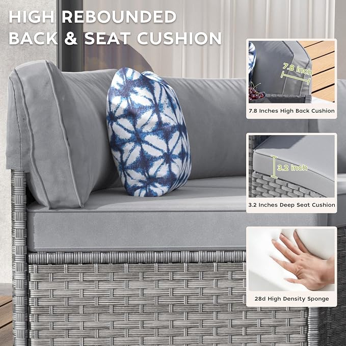 ABCASA Outdoor Patio Furniture Set, 10 Pieces Half-Moon Curved Outdoor Sectional Sofa and Side Table Waterproof Cover, Wicker Rattan Patio Coversation Set for Porch,Backyard(Grey)