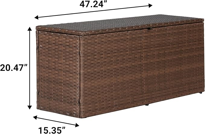Eyely KRT1001B Elio 47.24" Modern Minimalist Outdoor Faux Wicker Deck and Patio Storage Box, Brown