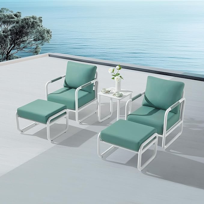 MBY Outdoor Aluminum Patio Furniture Set, 2-Seats Patio Conversation Sofa Set with 2 Ottomans and 6.7" Thickened Cushions, All Weather for Pool, Garden(White)