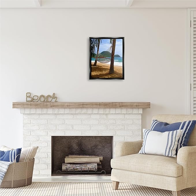 Stupell Industries Hammock on Palm Trees Black Framed Floater Canvas Wall Art Design by Noah Bay