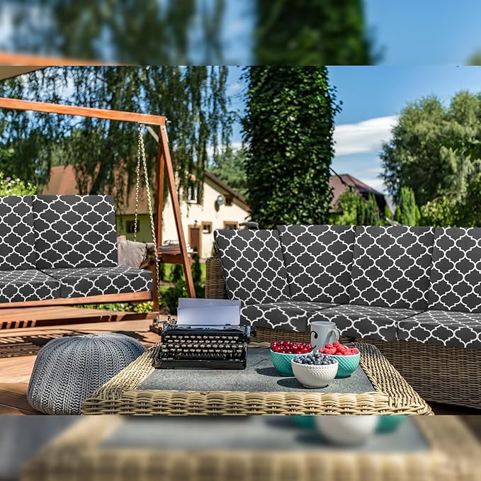 Newwiee 8 Pcs Stretch Patio Outdoor Cushion Covers Waterproof Replacement Sofa Couch Covers for 4 Backrests and 4 Cushions Washable Lawn Garden Seat Furniture Protector(Dark Gray)