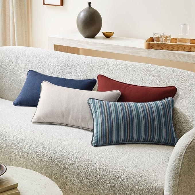 Unimatta Sunbrella Decorative Outdoor Water Repellent Throw Pillows with Inserts, Set of 4, 20" x12" Pillows for Patio, Backyard, Bed, Couch, and Patio Furniture, Specrtum Indigo