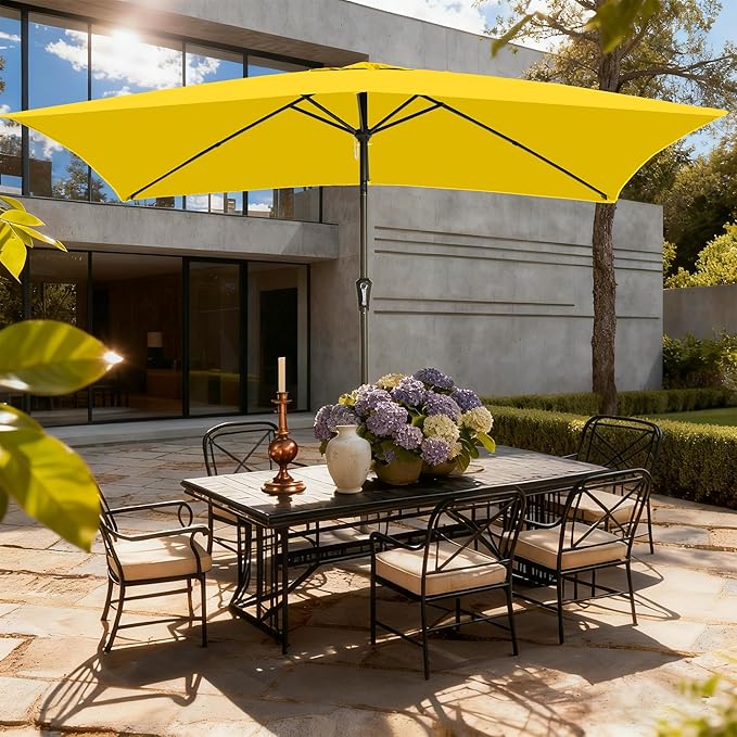 6.5x10FT Rectangular Patio Umbrella with Push Button Tilt & Crank Lift for Garden,UV Protection Outdoor Umbrella for Deck,Pool and Yard,Yellow