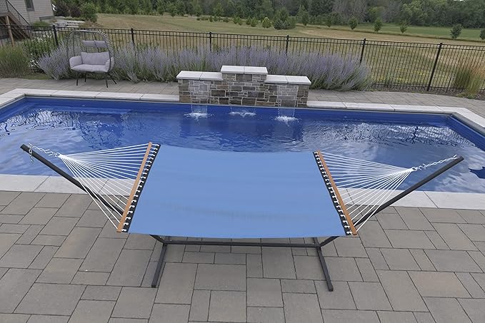 Vivere Quick-Drying Phifertex Fade Resistant Double Poolside Hammock with Spreader Bars (Cape Cod)