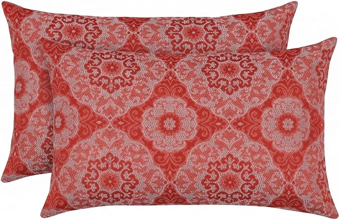RSH DECOR: Designer Select Outdura Lumbar Throw Pillows Set of 2 | 20" x 12" | Water and Fade-Resistant Performance Fabric | Indoor Outdoor Accent Pillows | Made in USA (Ayorline Flamin)