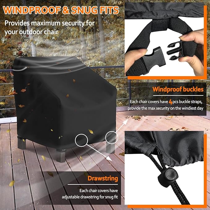 STARTWO Patio Outdoor Chair Covers 2 Pack, Outdoor Furniture Covers Waterproof adapter for Lawn Lounge Seat, Wicker, Swivel, Adirondack, Rocking Chairs, 37.5"L x39"W x38.5"H Inch, Black