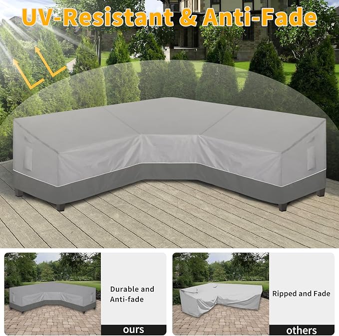 Easy-Going Outdoor V-Shaped Sectional Sofa Cover 118"X118" UV Resistant Patio Sectional Couch Cover Waterproof Lawn Patio Furniture Cover, Gray/Dark Gray