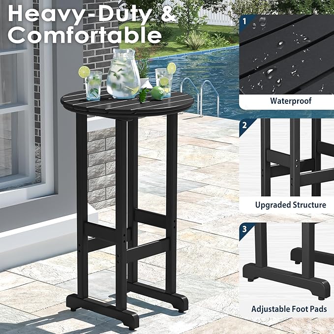 nalone 40" Outdoor Bar Table, All Weather HDPE Bar Height Patio Table Counter Round Patio Cocktail Bar Tables, Tall Bistro Pub Table for Deck, Porch, Backyard, Garden