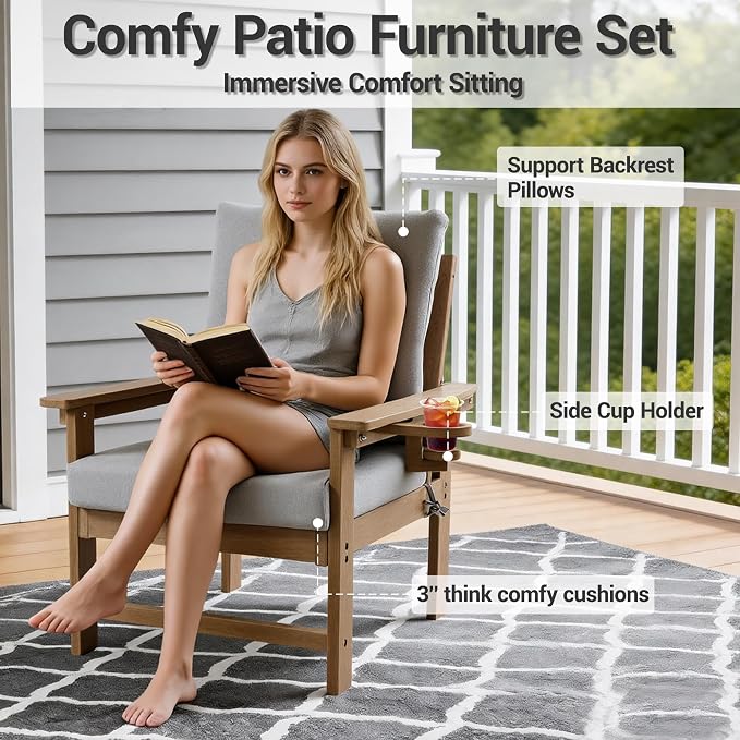 Modular Outdoor Patio Furniture Set, 7-Piece HDPE Sectional Sofa with Coffee Table & Thick Cushions - All-Weather Patio Conversation Set for Backyard, Deck, Poolside, Brown