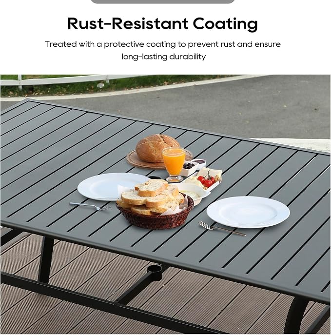 Patio Dining Table, 63" Metal Patio Tables with 2.36'' Umbrella Hole, Outdoor Patio Table for Backyard, Garden, Black (63” Rectangle Dining Table)