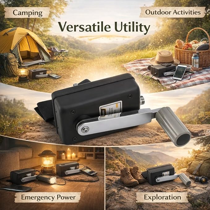 Hand Crank Generator Portable 30W Small Black Alloy Emergency Charger - High Efficiency, Shockproof, Ideal for Outdoor Use
