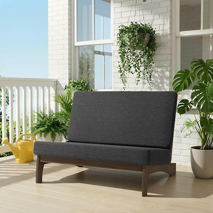 UIXE Wood Patio Furniture Sets, 2 Pieces All Weather Patio Loveseat Outdoor Sofa with Solid Wooden Coffee Table - Dark Gray