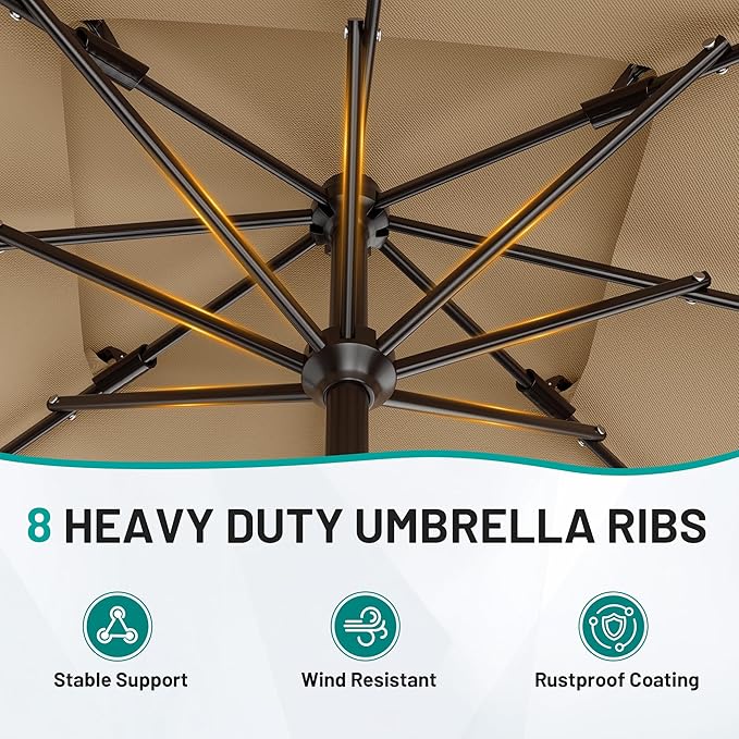 AreShark 8'x10' 2 Tiers Rectangular Patio Umbrella - Outdoor Umbrella Waterproof UV Protection, Market Table Umbrella w/Crank for Pool, Backyard, Deck(Beige)