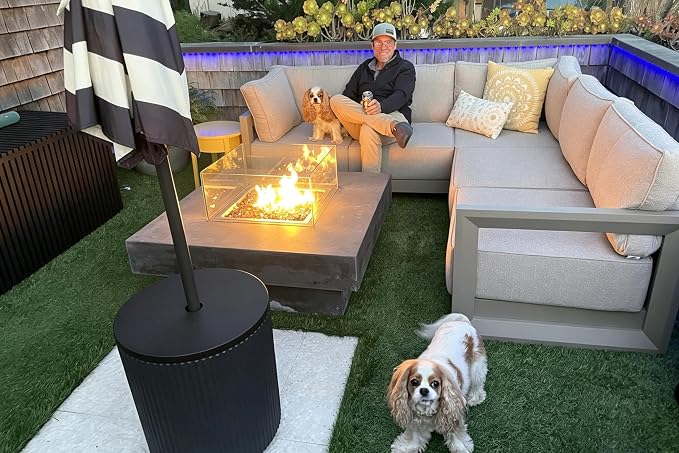 PURPLE LEAF Patio Furniture Set L-Shaped Outdoor Couch with 9.6" Thick Cushion and Soft Pillows 5 Piece Outdoor Sectional Sofas Modern Patio Conversation Sets for Yard Porch Deck Poolside, Khaki