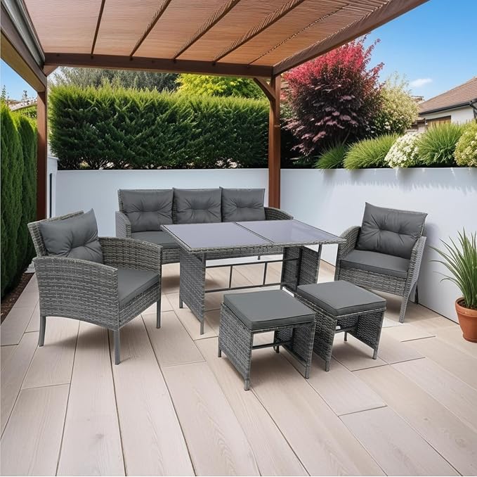 LUMISOL 6 Piece Outdoor Patio Dining Set with Cushion,Patio Furniture Sets,All Weather Sectional Conversation Set,Space Saving Patio Set for Backyard,Beach,Garden