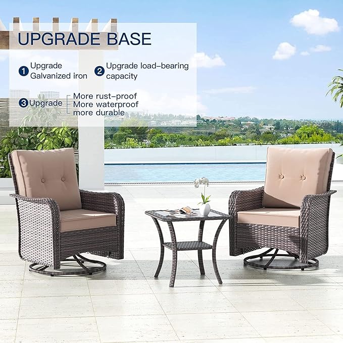 Kullavik 10PCS Outdoor Patio Furniture Set,PE Wicker Rattan Sectional Sofa Patio Conversation Sets with Tempered Glass Table,Swivel Rocking Chairs Set,Sand