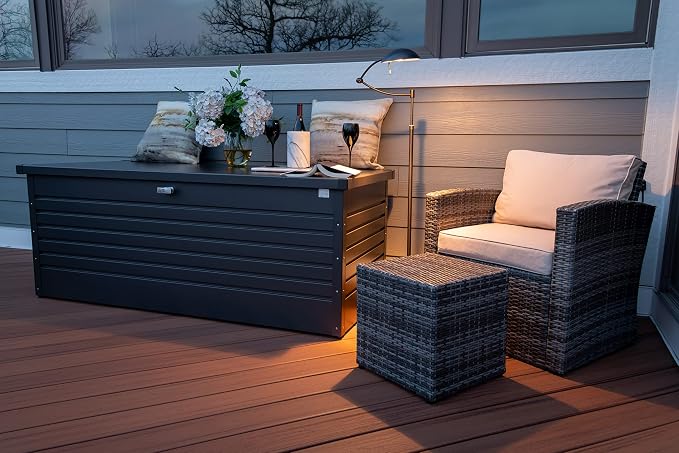 Biohort Leisure Time 210 Gallon Metal Deck Box, Dark Gray | 71 L x 31 W x 27.9 H, Durable Large Outdoor Storage, Locking, Waterproof, Soft Close, Tools, Cushions, Pool, 20 Year Warranty