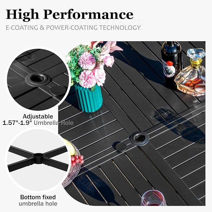 HERA'S HOUSE 7pc Patio Dining Set, 54" Round Table & 6 Rattan Chairs | Metal table with umbrella hole, cushioned chairs. Waterproof, rust-resistant, all-weather for backyard, porch.