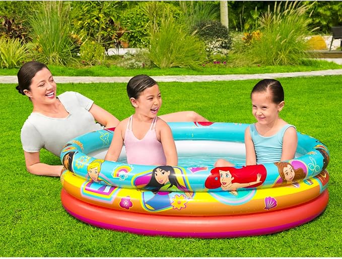 Disney Princess Inflatable Pool - Bundle with Inflatable Kiddie Pool for Girls, Kids Plus Stickers, More | Disney Princess Kiddie Pool Set (48" L x 48" W x 10" H)