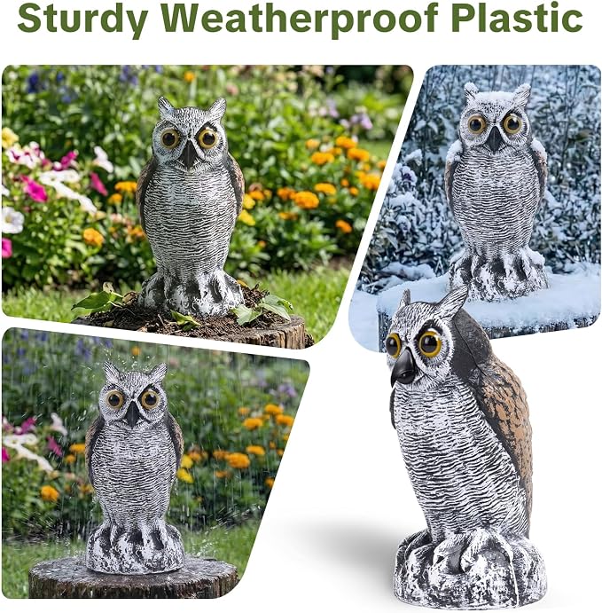 OFFO Fake Owl, Owl Statue for Garden and Yard Decoration, Weatherproof Plastic Outdoor Owl Decor for Porch Pool Patio Yard, 8-Inch Height, Short Ear Owl