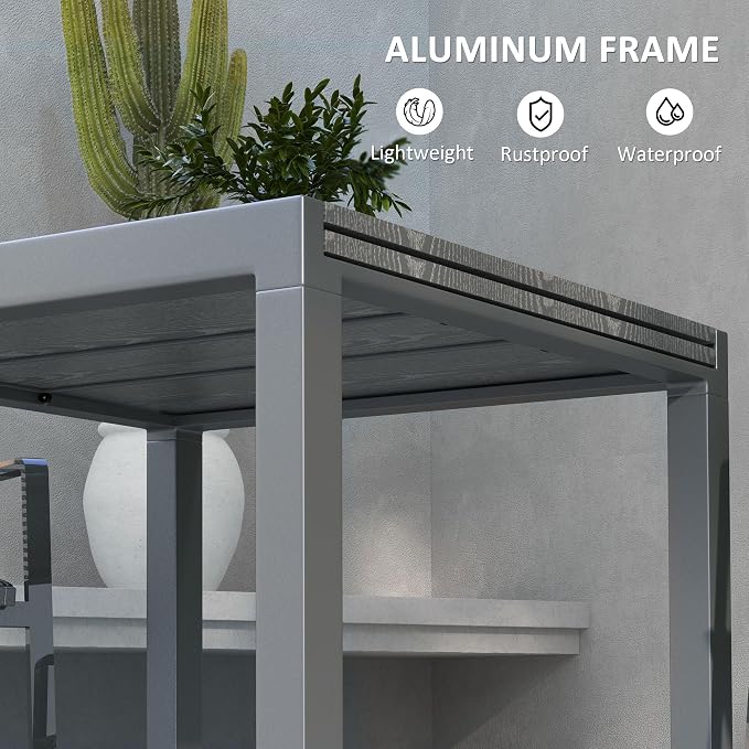 Outsunny Extendable Outdoor Dining Table, 41"- 83" Aluminum Frame Patio Table with Wood Effect Steel Top, Rectangle Expandable for 6-8, Dark Gray