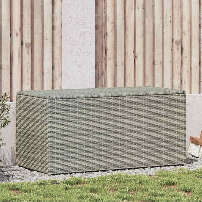 Gecheer Outdoor Poly Rattan Storage Box Durable Weather Resistant Elevated Feet for Garden Furniture Cushions Pillows Grey 100x50x50 cm for Garden Patio Deck