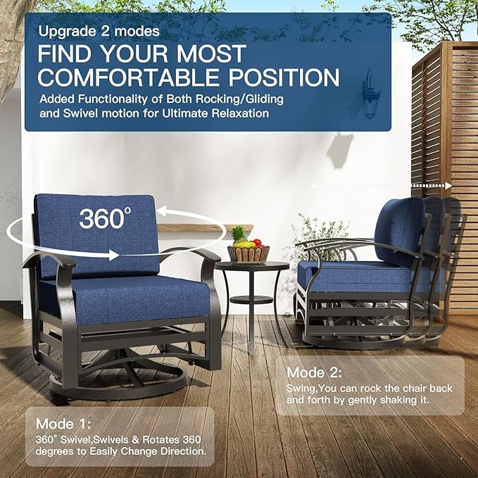 Kullavik Aluminum Patio Furniture Set,6 Pieces 7 Seat Sectional Metal Outdoor Furniture Conversation Set w/5.1" Cushions,Swivel Rocking Chairs Set,Navy Blue