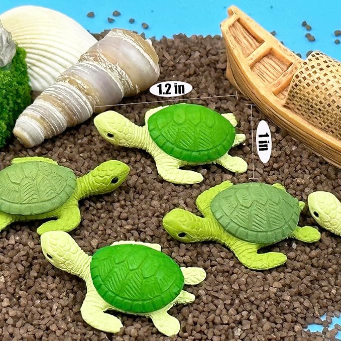Suartus Mini Green Turtle - 20Pcs Resin Miniature Sea Turtle Figurines Tortoise Turtles Miniature Figurines Ocean Animals Statue for Fairy Garden Micro Landscape Decor Ornament