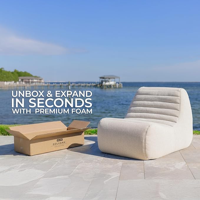 Big Joe Solvana Outdoor Sectional, 4 Piece Patio Furniture Set, Performance Linen Weather-Resistant Fabric Sofa, Sunlit Cream
