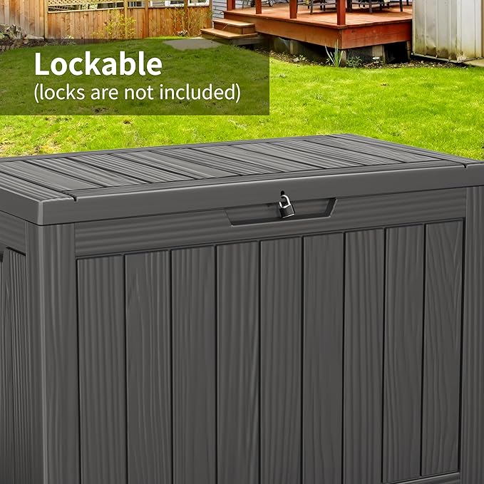 Vixzen 45 Gallon Resin Deck Box, Lockable Outdoor Storage Box for Patio Cushions Storage Furniture,Garden Tools, Pool Supplies, Weatherproof and UV Resistant- Black